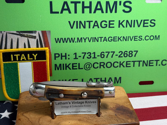 AKC ITALY 2005-2010 SWING GUARD LOCK BACK MEDICI DAGGER BLADE ITALIAN AUTOMATIC KNIFE STAG HANDLES