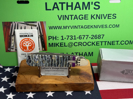 BOKER SOLINGEN GERMANY 1975-80 LEVER AUTOMATIC TREE BRAND CLASSIC CUSTOMIZED BODY GERMAN AUTOMATIC KNIFE CUSTOM MAMMOTH TOOTH HANDLES