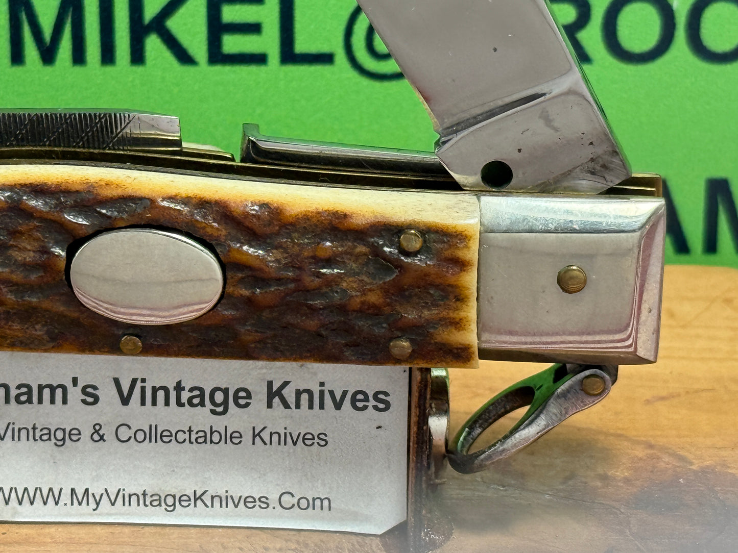LEPRE ITALY 1950-52 SPECIAL RING PULL RELEASE CAMPER OVAL BUTTON ITALIAN AUTOMATIC KNIFE STAG HANDLES