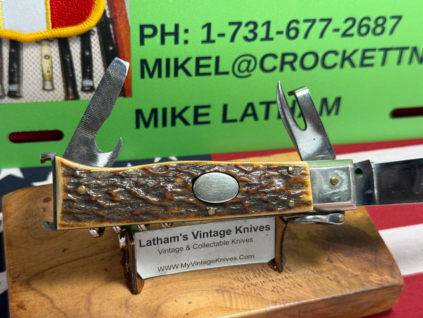 LEPRE ITALY 1950-52 SPECIAL RING PULL RELEASE CAMPER OVAL BUTTON ITALIAN AUTOMATIC KNIFE STAG HANDLES