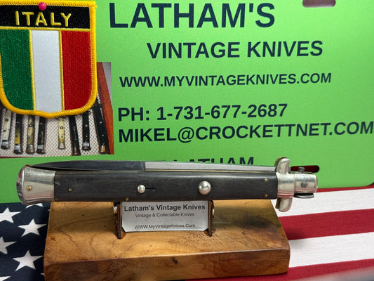 S.M. CO. ITALY 1950-56 PICK LOCK STILETTO 33 CM ITALIAN AUTOMATIC KNIFE BUFFALO HORN HANDLES