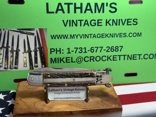 WEILDMANNSHEIL SOLINGEN GERMANY 1955-60 LEVER AUTOMATIC SHELL PULLER SPRINGER GERMAN AUTOMATIC KNIFE STAG HANDLES