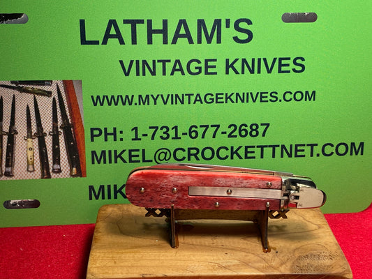 BOKER SOLINGEN GERMANY 1980-89 LEVER AUTOMATIC 712R ROSTFREI GERMAN AUTOMATIC KNIFE SMOOTH RED BONE HANDLES