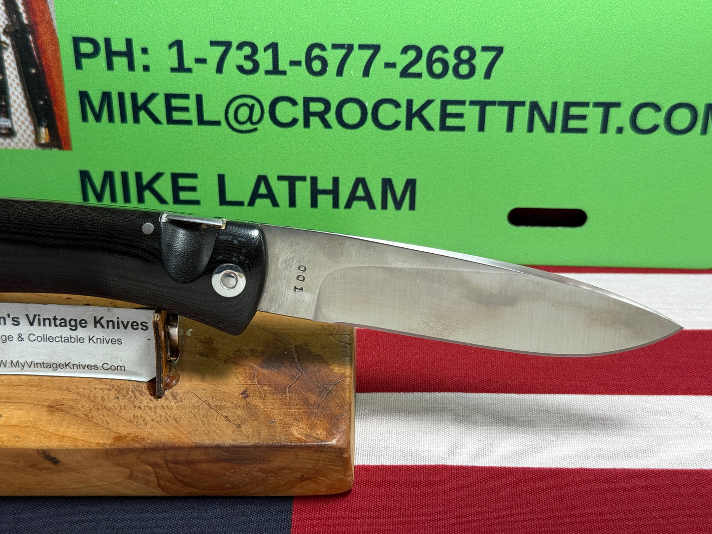 DAWSON, BARRY USA CUSTOM AUTOMATIC 1980-85 TAB RELEASE 1 OF 1  #001 TACTICAL AUTOMATIC KNIFE BLACK LINEN MICARTA HANDLES