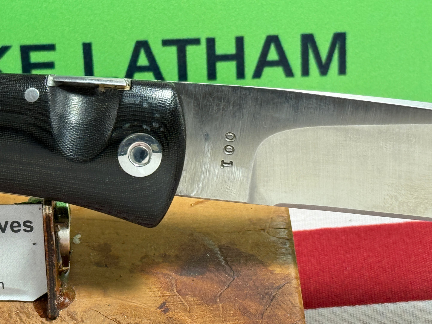 DAWSON, BARRY USA CUSTOM AUTOMATIC 1980-85 TAB RELEASE 1 OF 1  #001 TACTICAL AUTOMATIC KNIFE BLACK LINEN MICARTA HANDLES