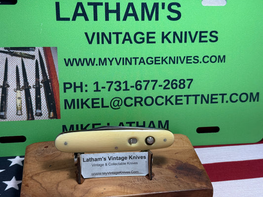 SCHRADE CUT CO. WALDEN N.Y. 1916-1946 SINGLE BLADE 3 3/4" CIGAR STYLE VINTAGE AMERICAN AUTOMATIC KNIFE IMITATION IVORY HANDLES