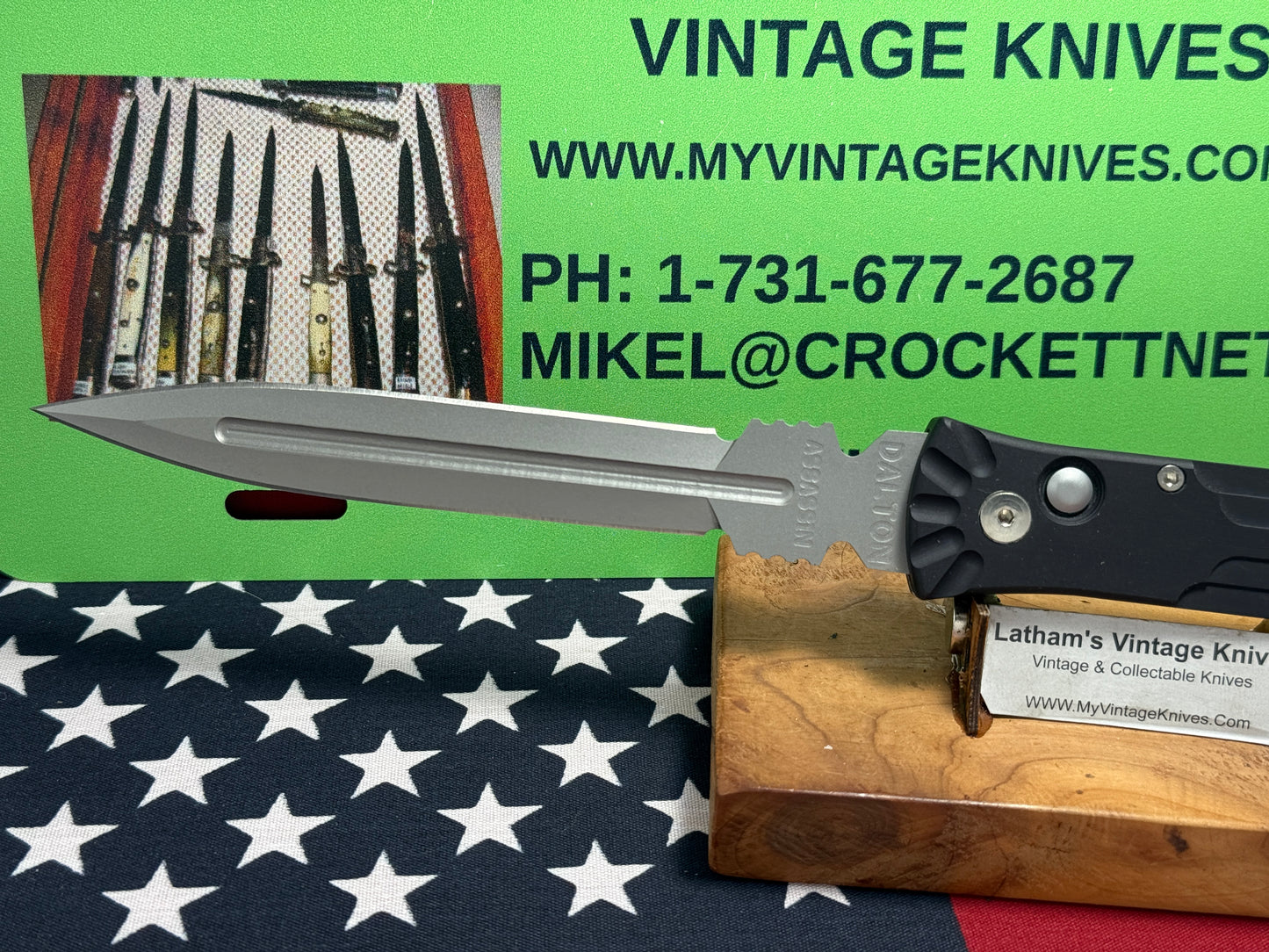 DALTON, ROB USA 1996-2000 CUSTOM AUTOMATIC LARGE ASSASSIN TACTICAL AUTOMATIC KNIFE BLACK METAL HANDLES