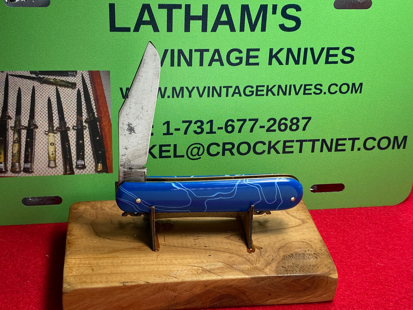 JIFFY BY COLONIAL KNIFE CO. 1930-56 PARATROOPER JACK VINTAGE AMERICAN AUTOMATIC KNIFE CUSTOM BLUE HANDLES