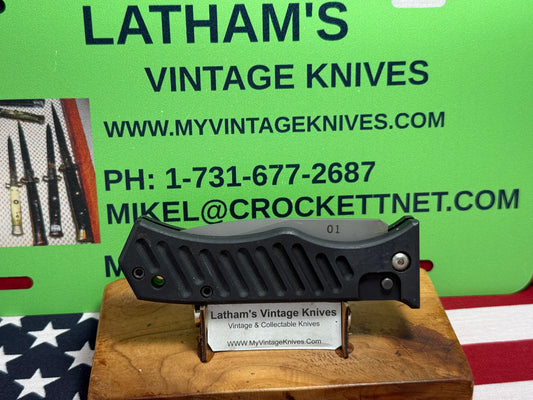 AMERICAN TACTICAL SUPPLY CO. (ATS) 2008-2012 SIDE OPENING SER# 001 TACTICAL AUTOMATIC KNIFE BLACK METAL HANDLES