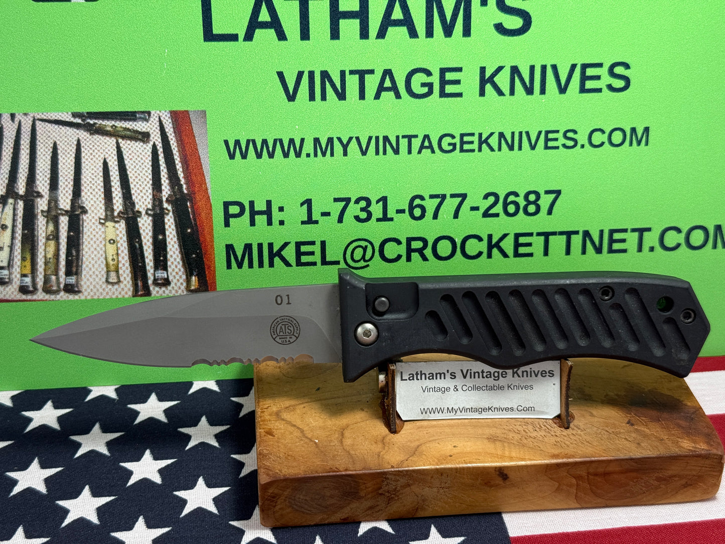 AMERICAN TACTICAL SUPPLY CO. (ATS) 2008-2012 SIDE OPENING SER# 001 TACTICAL AUTOMATIC KNIFE BLACK METAL HANDLES