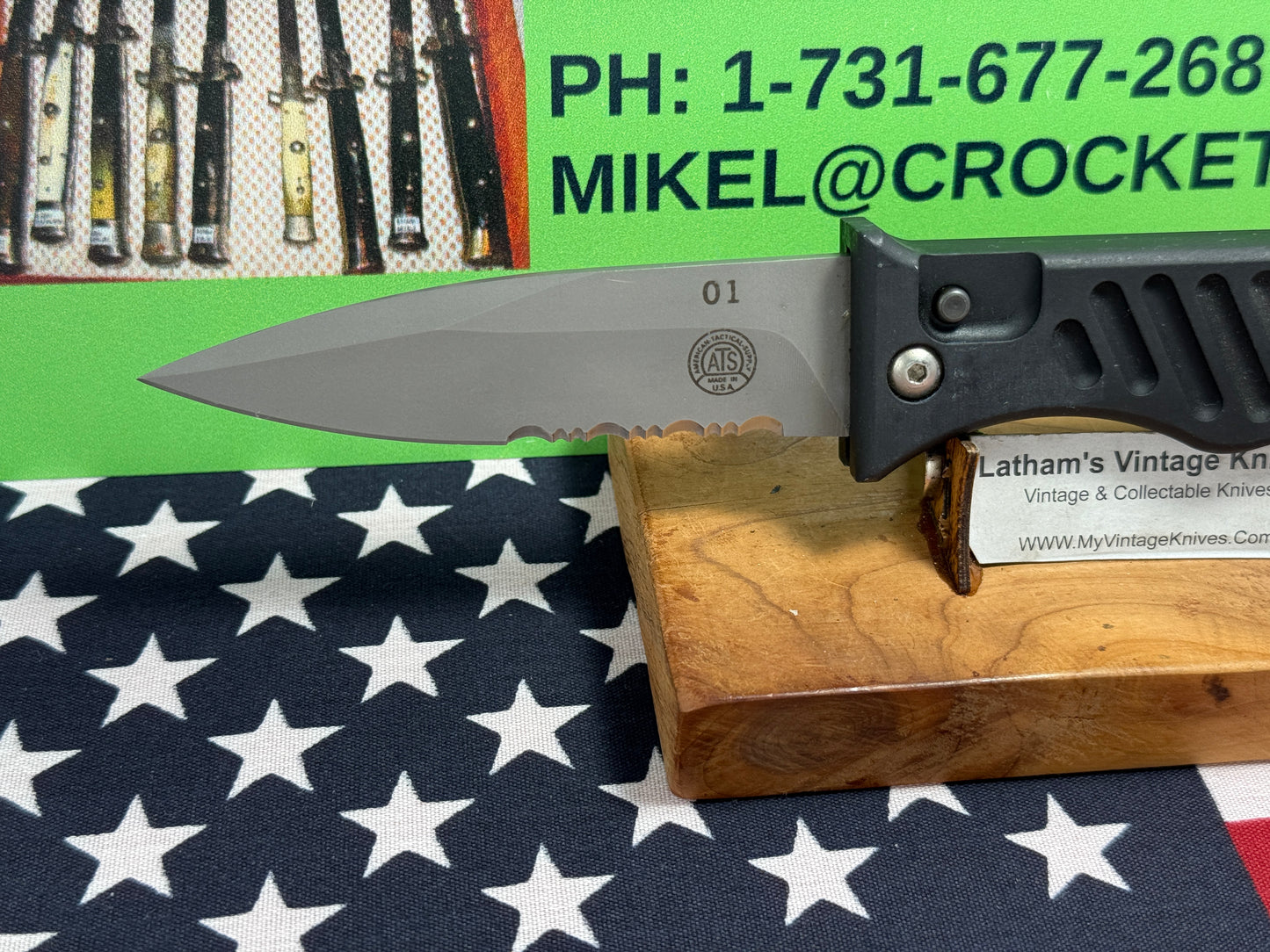 AMERICAN TACTICAL SUPPLY CO. (ATS) 2008-2012 SIDE OPENING SER# 001 TACTICAL AUTOMATIC KNIFE BLACK METAL HANDLES