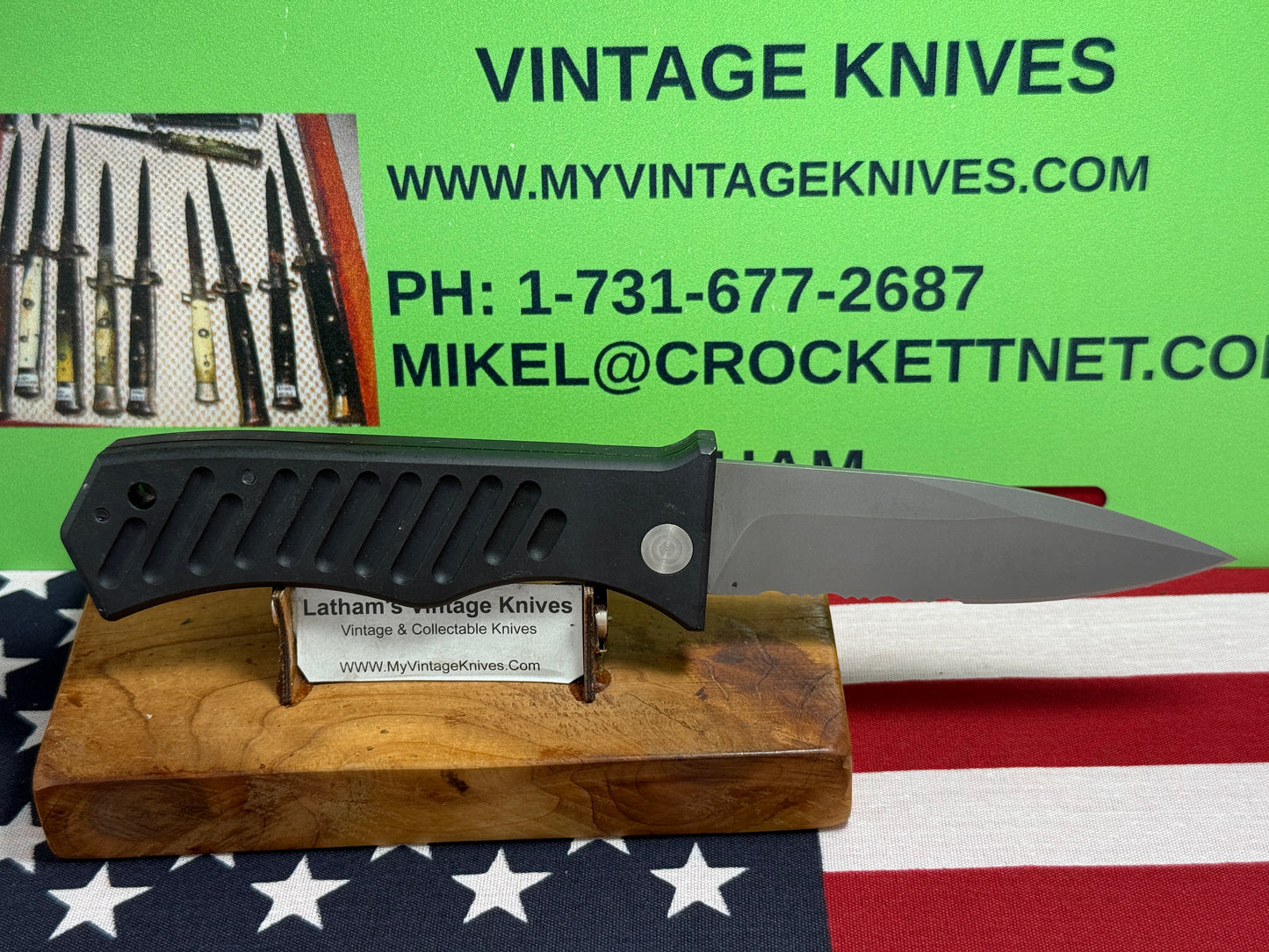 AMERICAN TACTICAL SUPPLY CO. (ATS) 2008-2012 SIDE OPENING SER# 001 TACTICAL AUTOMATIC KNIFE BLACK METAL HANDLES