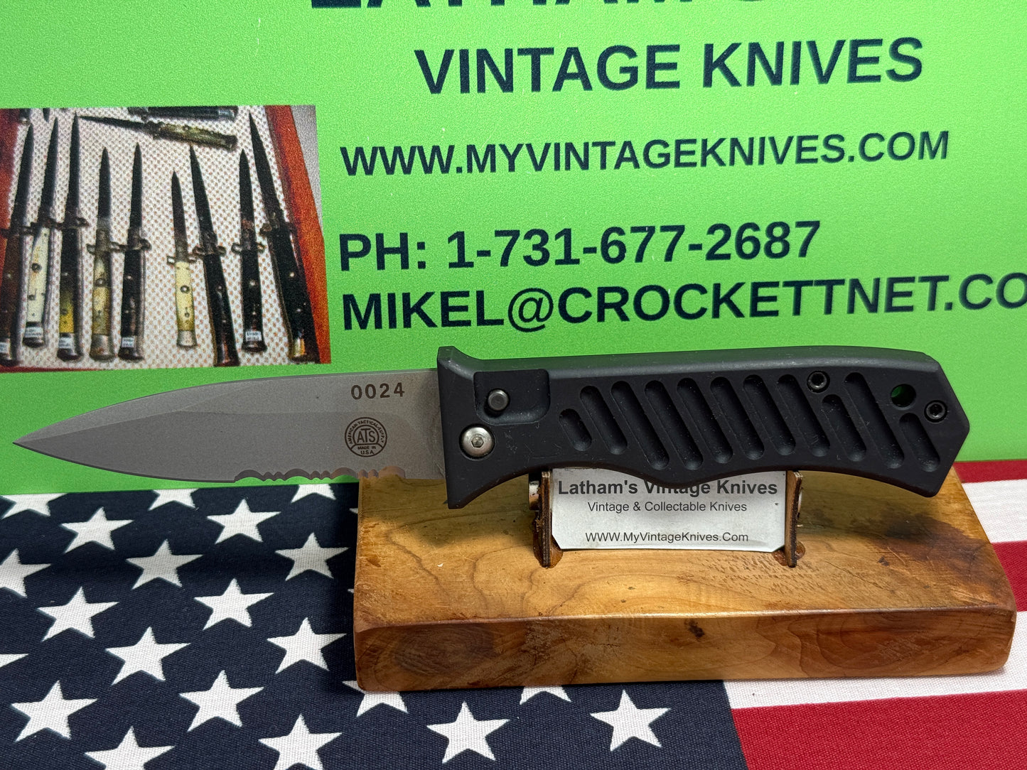 ATS-AMERICAN TACTICAL SUPPLY CO. USA 2008-2012 SIDE OPENING SER# 0024 TACTICAL AUTOMATIC KNIFE BLACK METAL HANDLES