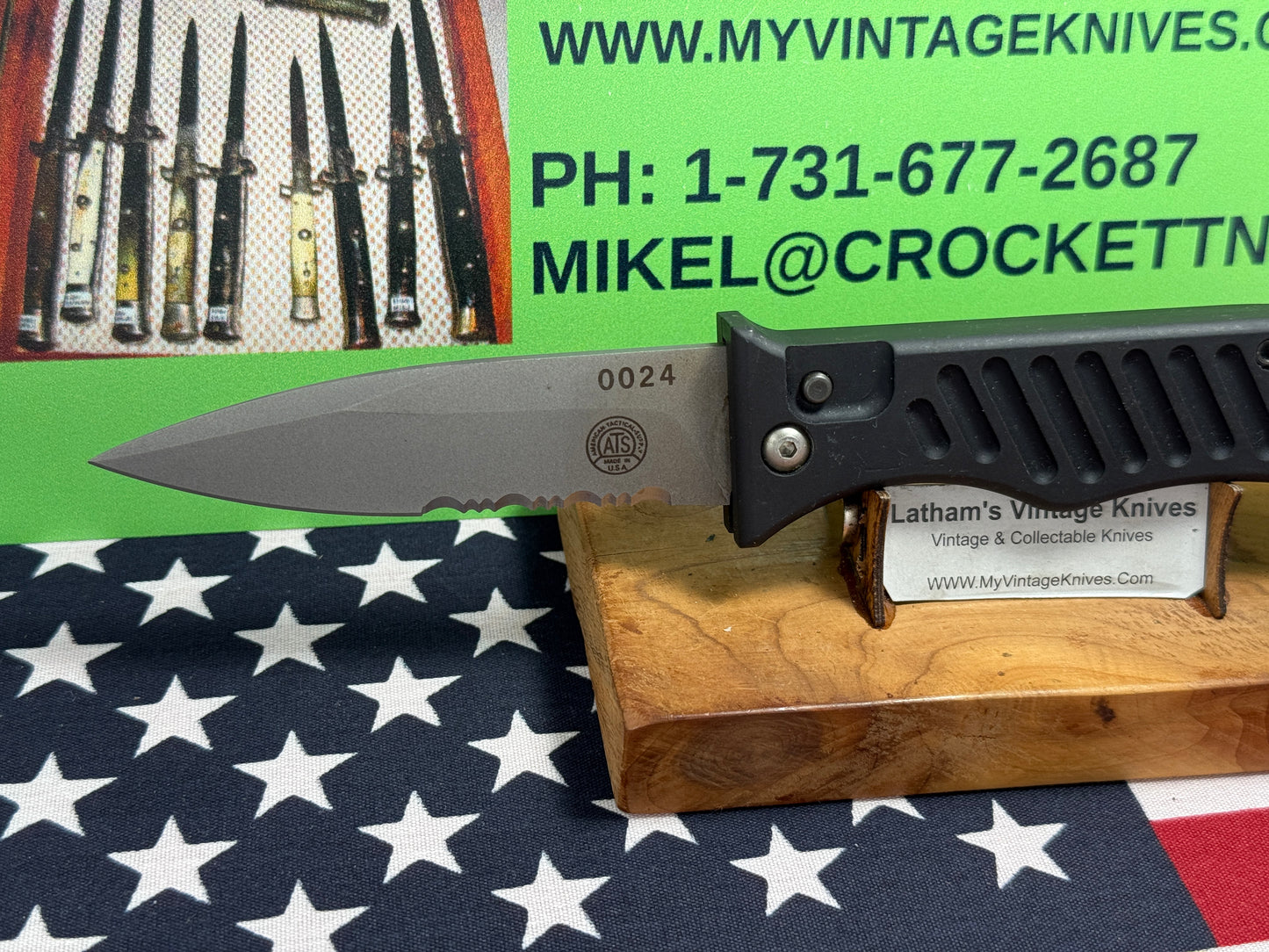 ATS-AMERICAN TACTICAL SUPPLY CO. USA 2008-2012 SIDE OPENING SER# 0024 TACTICAL AUTOMATIC KNIFE BLACK METAL HANDLES