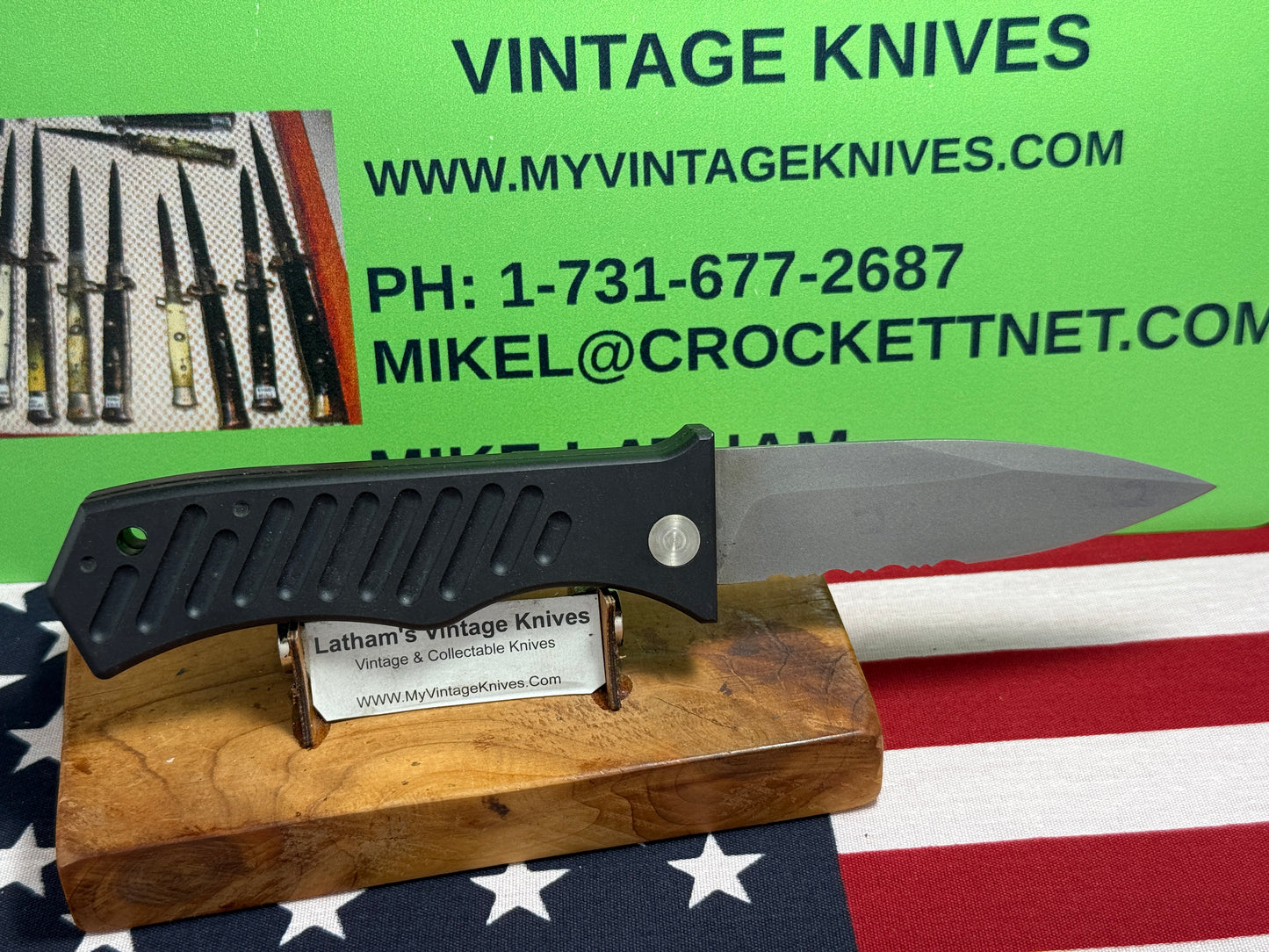 ATS-AMERICAN TACTICAL SUPPLY CO. USA 2008-2012 SIDE OPENING SER# 0024 TACTICAL AUTOMATIC KNIFE BLACK METAL HANDLES