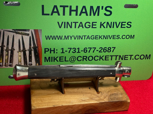 ROMO ITALY 1955-60 NON LOCKING STILETTO 33 CM ITALIAN MANUAL OPEN KNIFE BUFFALO HORN HANDLES