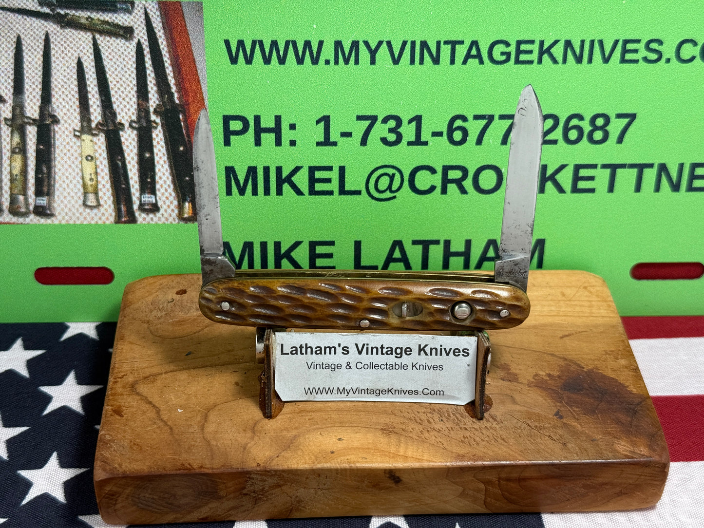 REMINGTON UMC 1920-40 TWIN BLADE R8063 DOUBLE BUTTON VINTAGE AMERICAN AUTOMATIC 3 3/8" KNIFE JIGGED BONE HANDLES