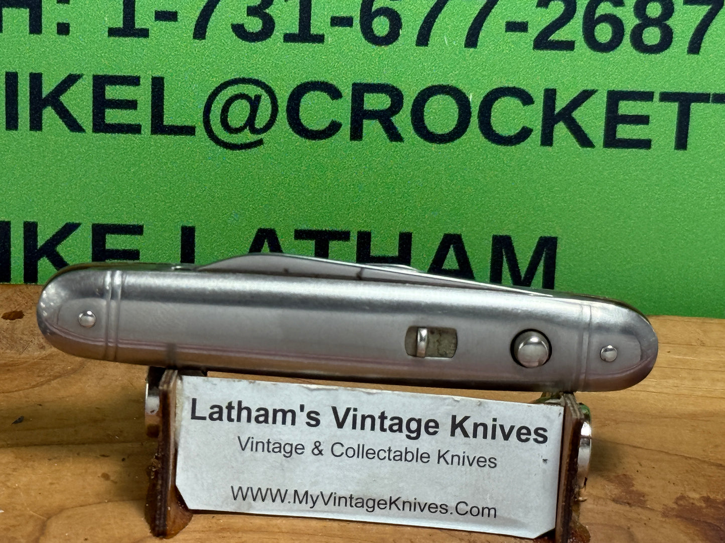 PRESTO GEO. SCHRADE BRIDGEPORT CONN. 1940-1959 TWIN BLADE DOUBLE BUTTON 3 3/8" VINTAGE AMERICAN AUTOMATIC KNIFE METAL HANDLES