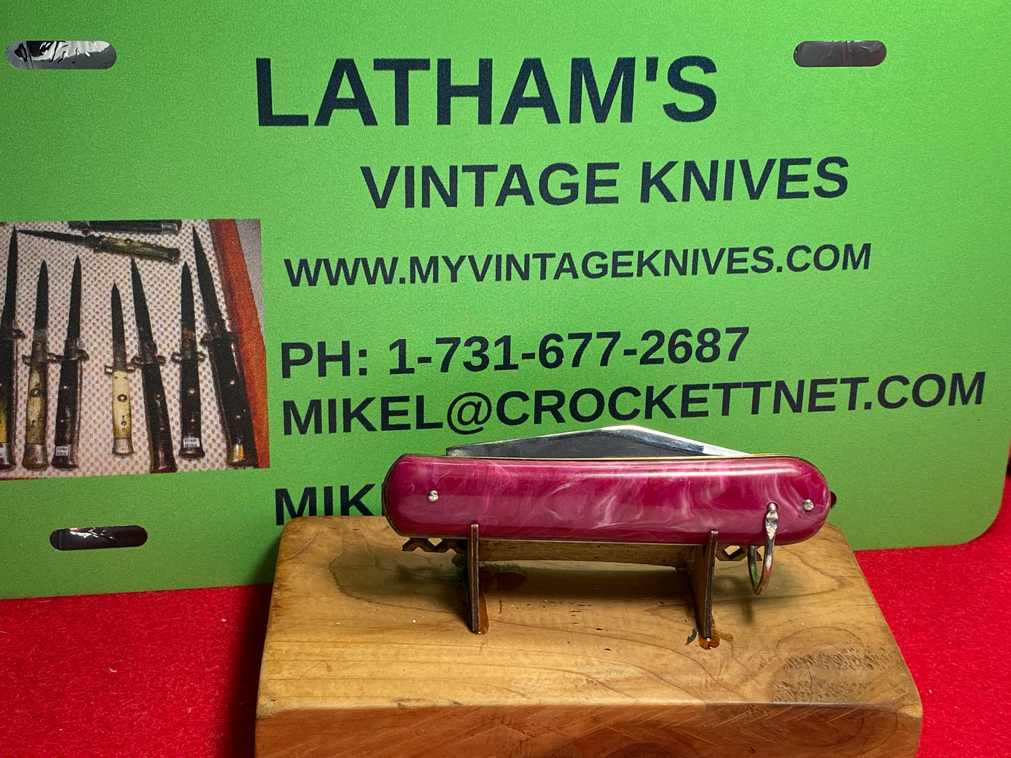 SHUR SNAP BY COLONIAL KNIFE CO. 1929-56 PARATROOPER JACK VINTAGE AMERICAN AUTOMATIC KNIFE PURPLE SWIRL COMPOSITION HANDLES