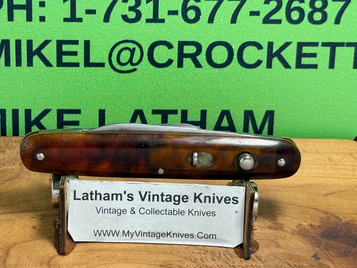 PRESTO GEO. SCHRADE BRIDGEPORT CONN. 1940-59 TWIN BLADE DOUBLE BUTTON 3 3/8" VINTAGE AMERICAN AUTOMATIC KNIFE IMITATION TORTOISE SHELL HANDLES