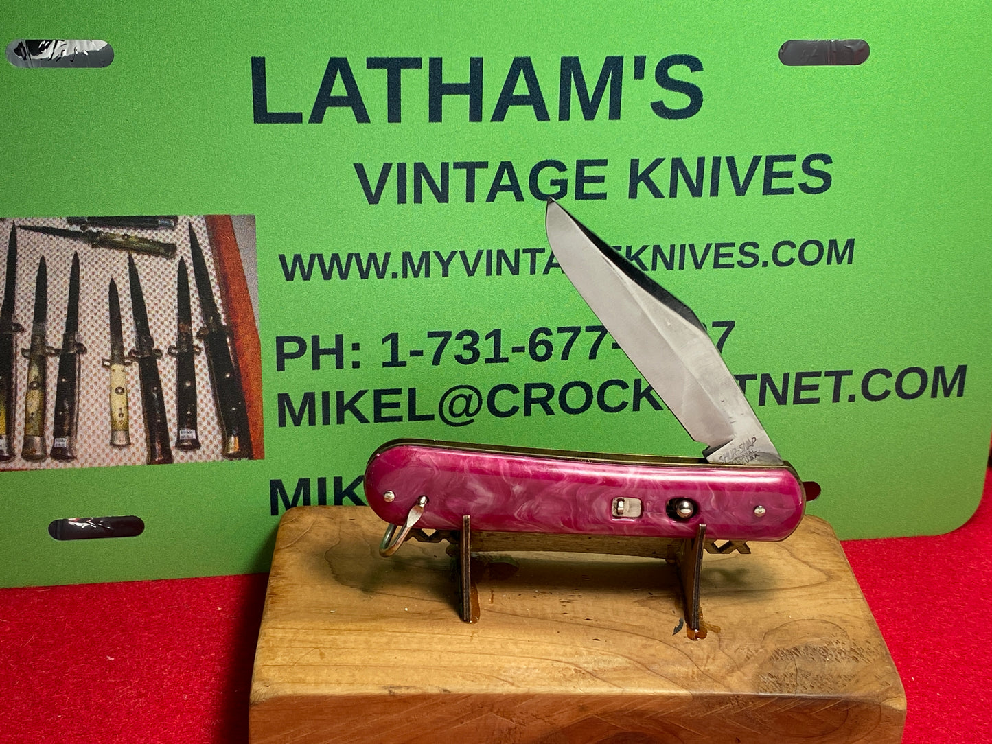 SHUR SNAP BY COLONIAL KNIFE CO. 1929-56 PARATROOPER JACK VINTAGE AMERICAN AUTOMATIC KNIFE PURPLE SWIRL COMPOSITION HANDLES