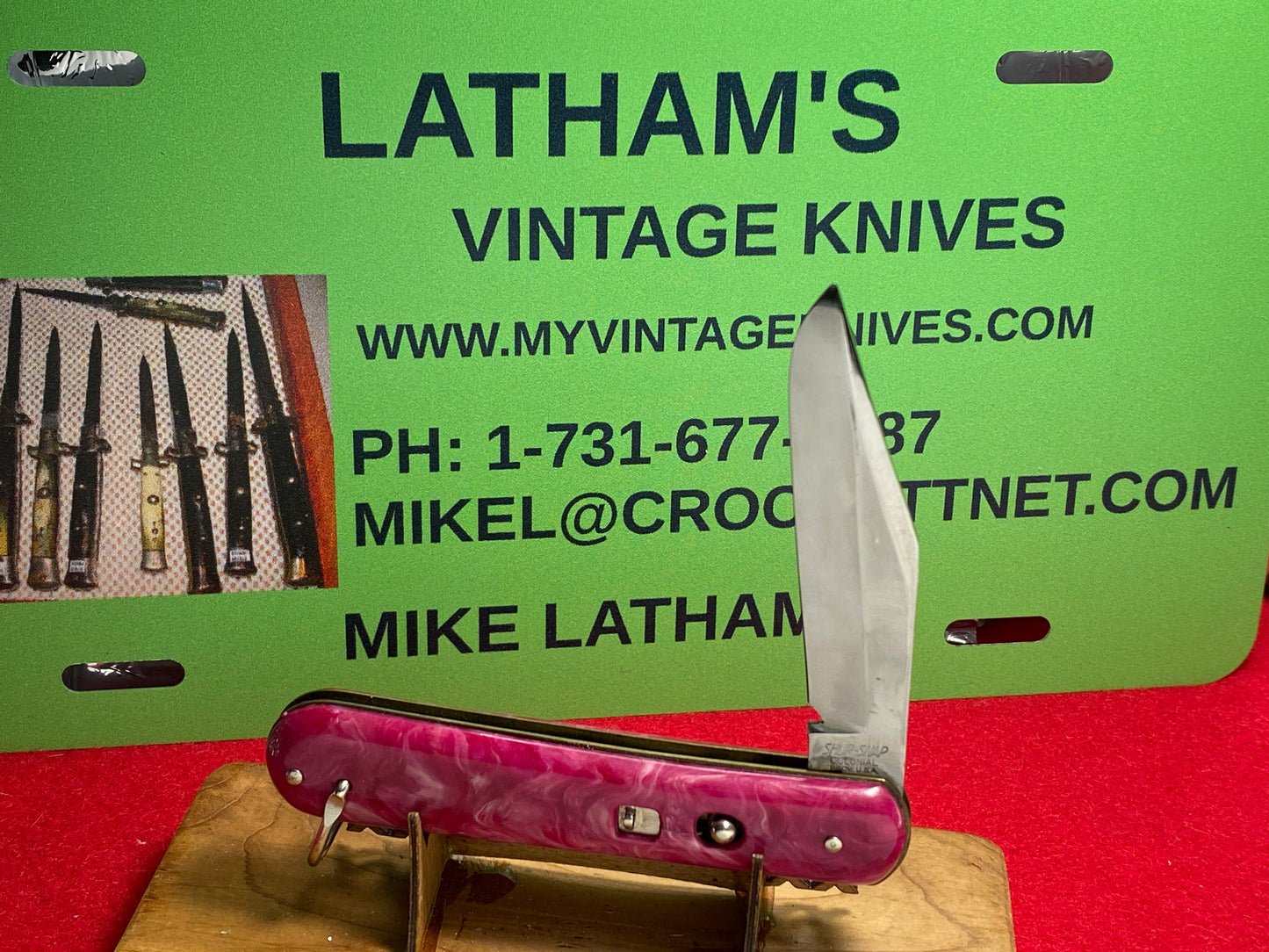 SHUR SNAP BY COLONIAL KNIFE CO. 1929-56 PARATROOPER JACK VINTAGE AMERICAN AUTOMATIC KNIFE PURPLE SWIRL COMPOSITION HANDLES