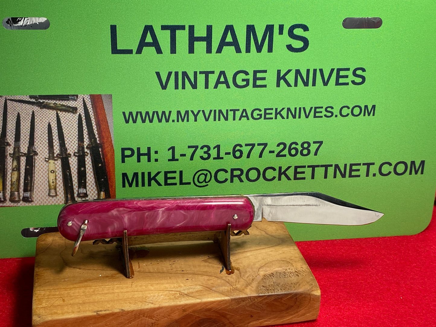 SHUR SNAP BY COLONIAL KNIFE CO. 1929-56 PARATROOPER JACK VINTAGE AMERICAN AUTOMATIC KNIFE PURPLE SWIRL COMPOSITION HANDLES