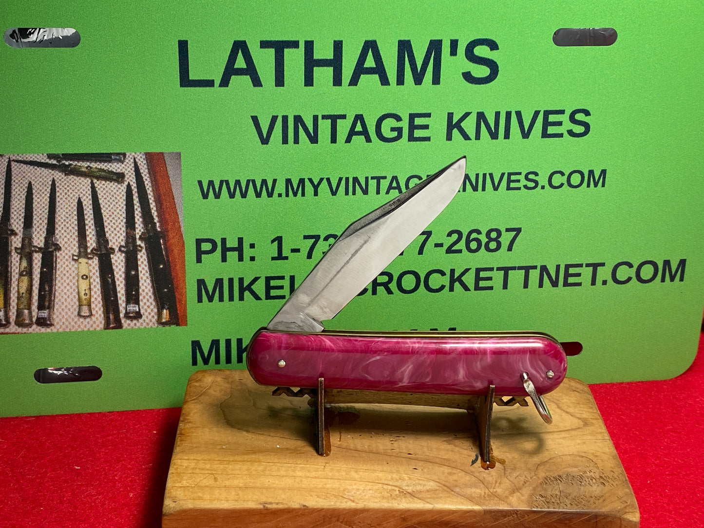 SHUR SNAP BY COLONIAL KNIFE CO. 1929-56 PARATROOPER JACK VINTAGE AMERICAN AUTOMATIC KNIFE PURPLE SWIRL COMPOSITION HANDLES