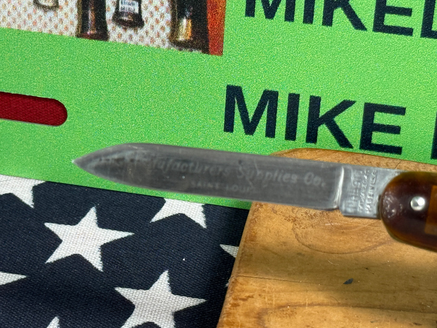 PRESTO GEO. SCHRADE BRIDGEPORT CONN. 1940-59 TWIN BLADE DOUBLE BUTTON 3 3/8" VINTAGE AMERICAN AUTOMATIC KNIFE IMITATION TORTOISE SHELL HANDLES