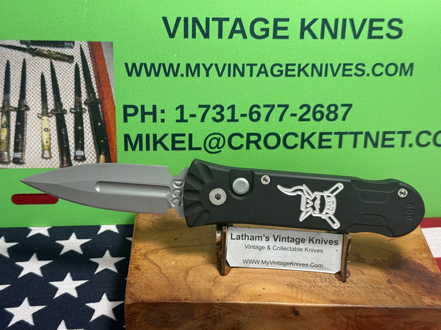 DALTON, ROB CUSTOM AUTOMATIC KNIFE 1998-2010 SIDE OPENING MINI ASSASSIN WITH SKULL 009 DCC TACTICAL AUTOMATIC KNIFE BLACK METAL HANDLES
