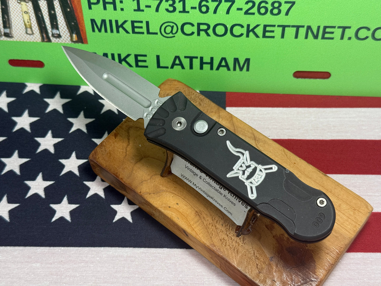 DALTON, ROB CUSTOM AUTOMATIC KNIFE 1998-2010 SIDE OPENING MINI ASSASSIN WITH SKULL 009 DCC TACTICAL AUTOMATIC KNIFE BLACK METAL HANDLES
