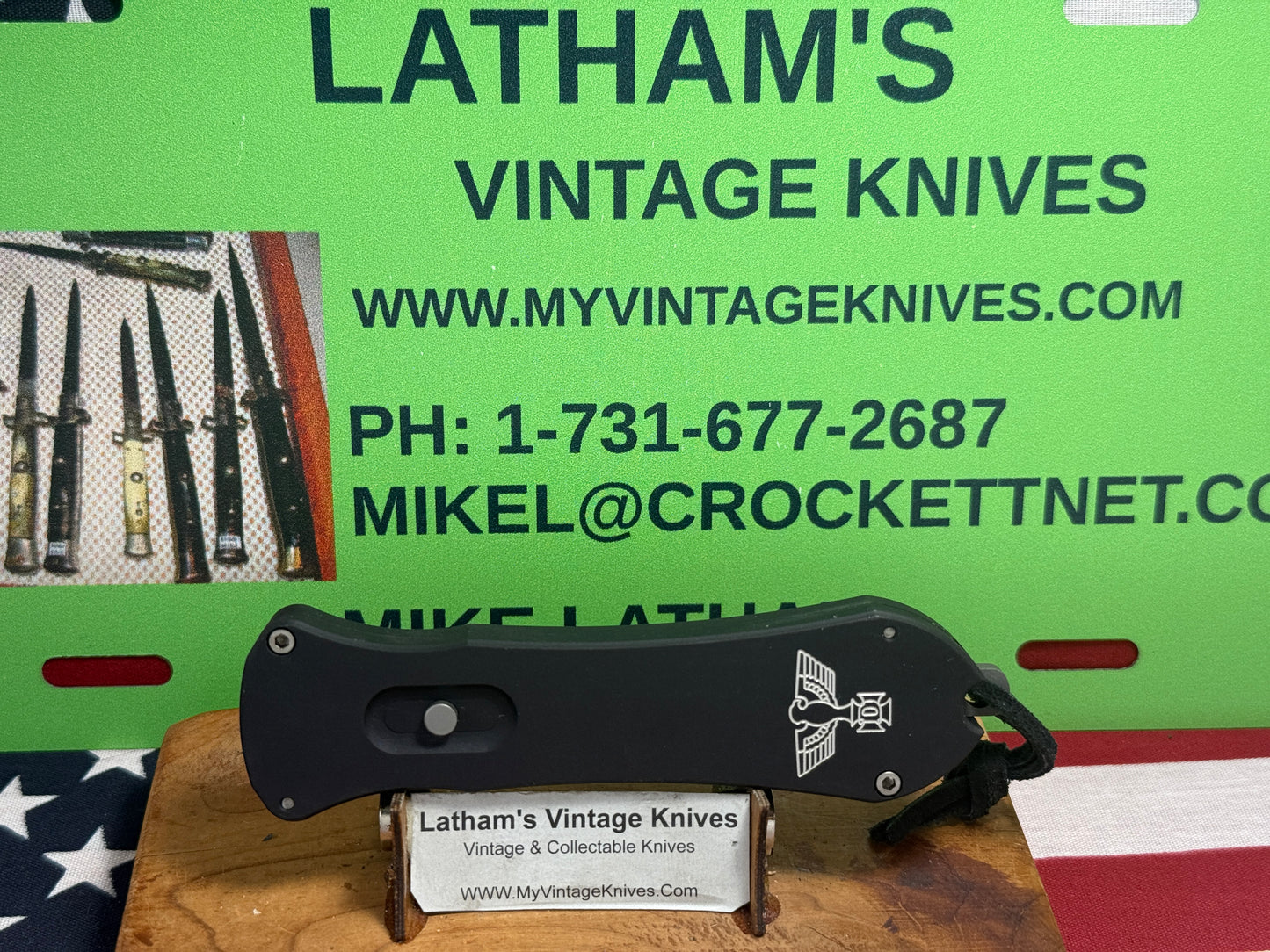 DALTON, ROB CUSTOM KNIFE 1998-2010 TANGO WITH EAGEL OTF SINGLE ACTION TACTICAL AUTOMATIC KNIFE BLACK METAL HANDLES