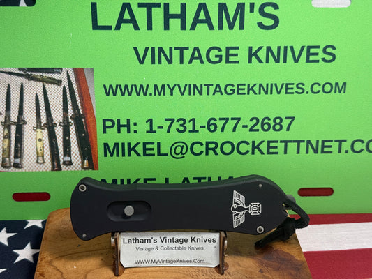 DALTON, ROB CUSTOM KNIFE 1998-2010 TANGO WITH EAGEL OTF SINGLE ACTION TACTICAL AUTOMATIC KNIFE BLACK METAL HANDLES