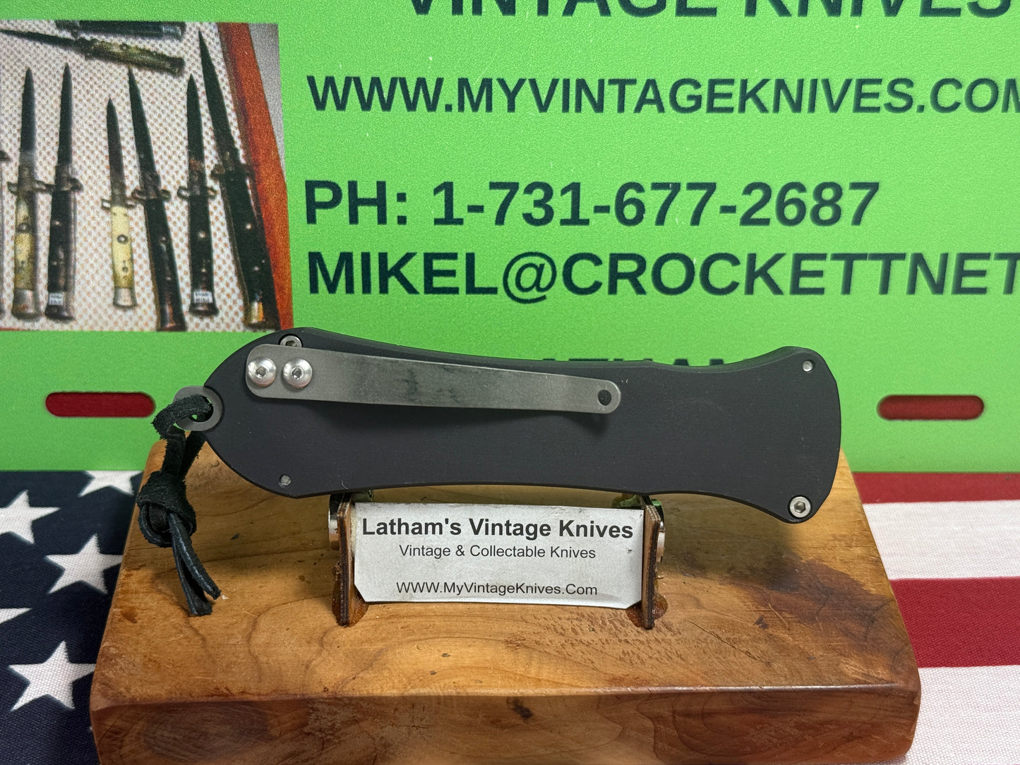 DALTON, ROB CUSTOM KNIFE 1998-2010 TANGO WITH EAGEL OTF SINGLE ACTION TACTICAL AUTOMATIC KNIFE BLACK METAL HANDLES