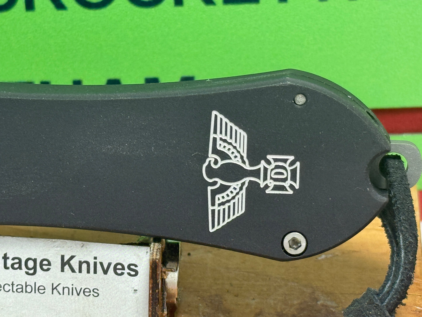 DALTON, ROB CUSTOM KNIFE 1998-2010 TANGO WITH EAGEL OTF SINGLE ACTION TACTICAL AUTOMATIC KNIFE BLACK METAL HANDLES