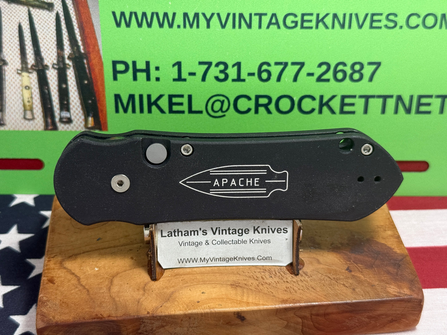 DALTON, ROB CUSTOM AUTOMATIC KNIFE 1998-2010 SIDE OPENING APACHE DCC TACTICAL AUTOMATIC KNIFE BLACK METAL HANDLES