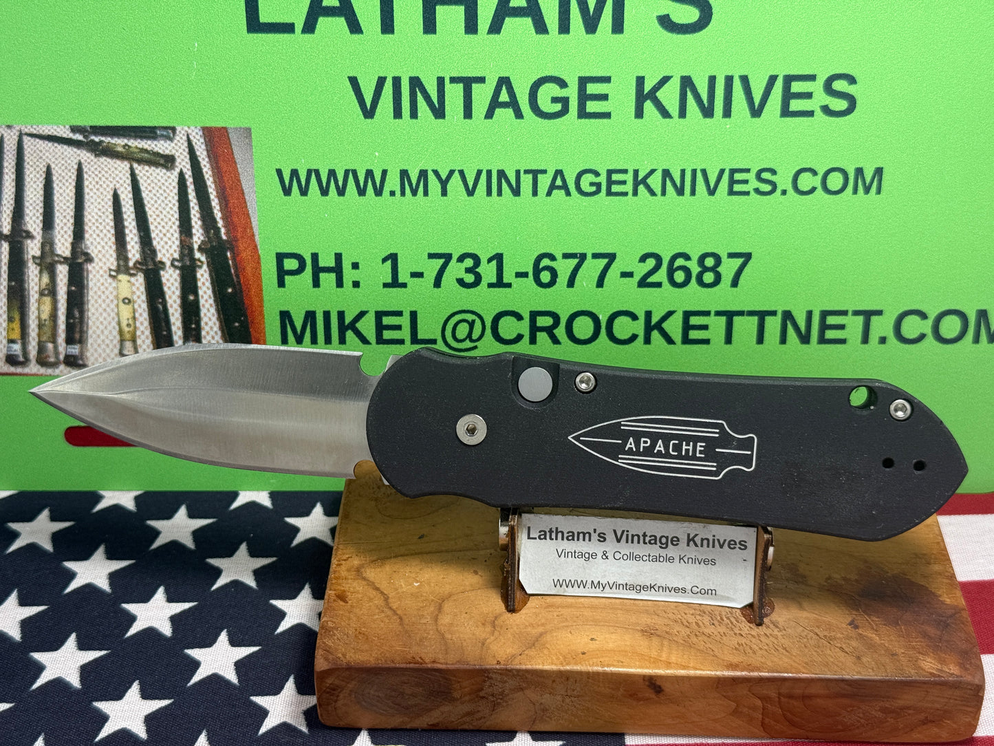 DALTON, ROB CUSTOM AUTOMATIC KNIFE 1998-2010 SIDE OPENING APACHE DCC TACTICAL AUTOMATIC KNIFE BLACK METAL HANDLES