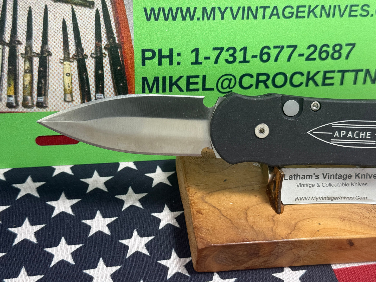 DALTON, ROB CUSTOM AUTOMATIC KNIFE 1998-2010 SIDE OPENING APACHE DCC TACTICAL AUTOMATIC KNIFE BLACK METAL HANDLES