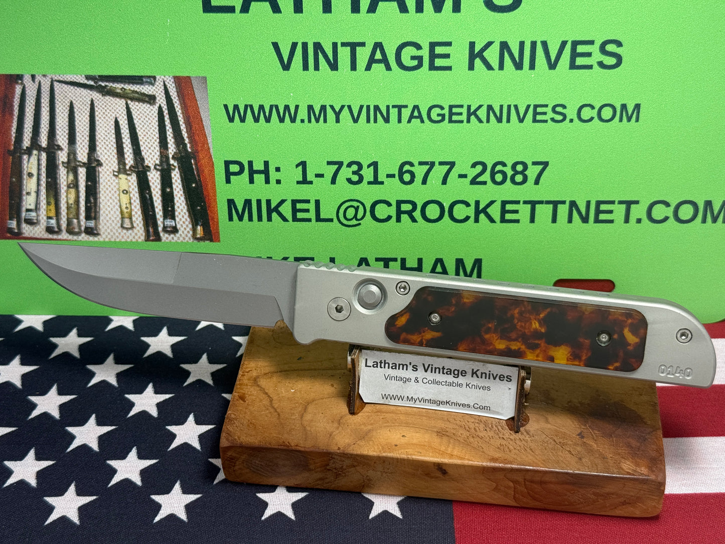 DALTON, ROB CUSTOM AUTOMATIC KNIFE 1998-2010 SIDE OPENING TANK WITH TORTOISE SHELL INSERTS TACTICAL AUTOMATIC KNIFE GRAY METAL HANDLES