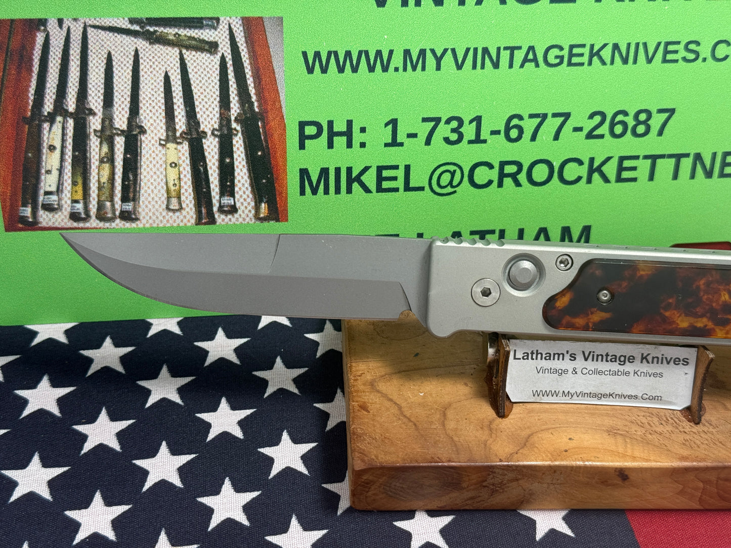 DALTON, ROB CUSTOM AUTOMATIC KNIFE 1998-2010 SIDE OPENING TANK WITH TORTOISE SHELL INSERTS TACTICAL AUTOMATIC KNIFE GRAY METAL HANDLES