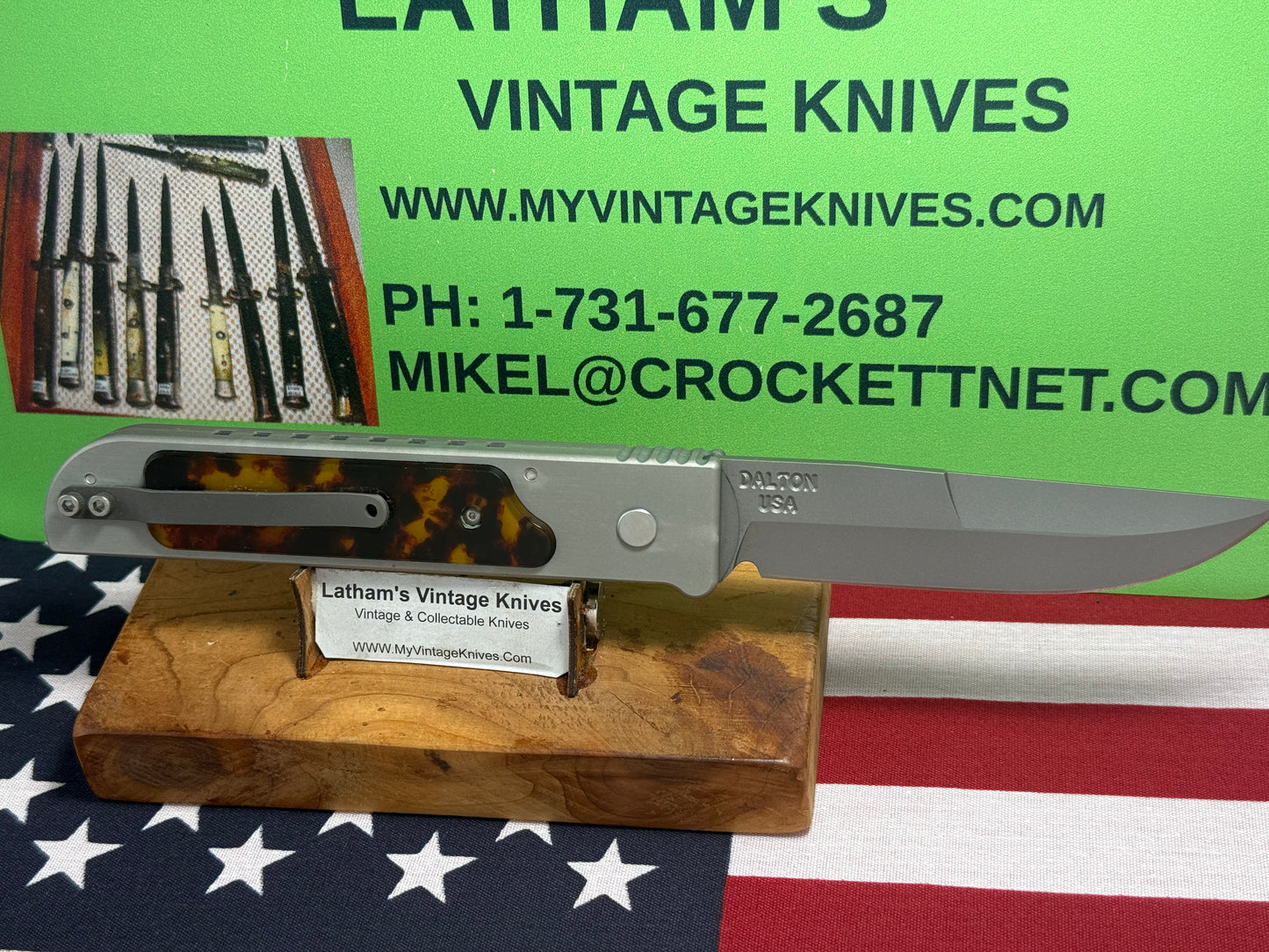 DALTON, ROB CUSTOM AUTOMATIC KNIFE 1998-2010 SIDE OPENING TANK WITH TORTOISE SHELL INSERTS TACTICAL AUTOMATIC KNIFE GRAY METAL HANDLES
