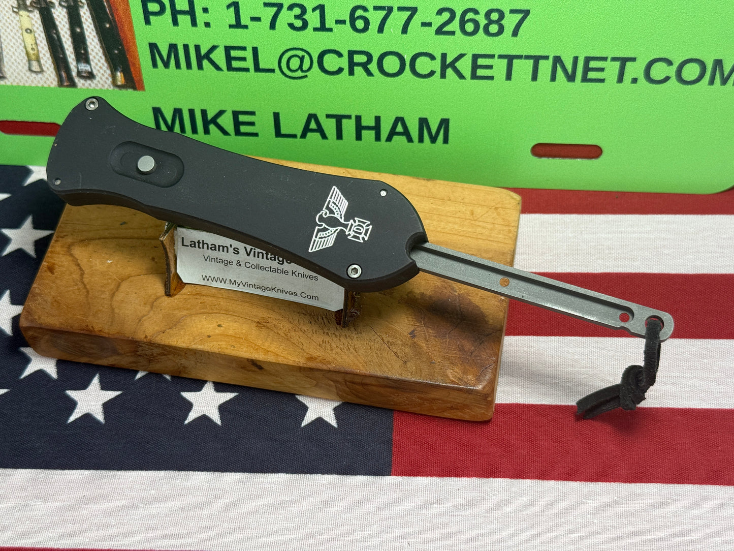 DALTON, ROB CUSTOM KNIFE 1998-2010 TANGO WITH EAGEL OTF SINGLE ACTION TACTICAL AUTOMATIC KNIFE BLACK METAL HANDLES