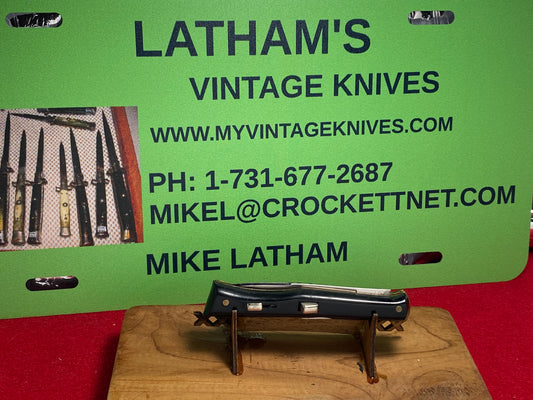 ACKERMANNCHEN INOX PATENT ITALIAN LOCK BACK SMALL SIZE ITALIAN AUTOMATIC KNIFE BLACK PLASTIC HANDLES