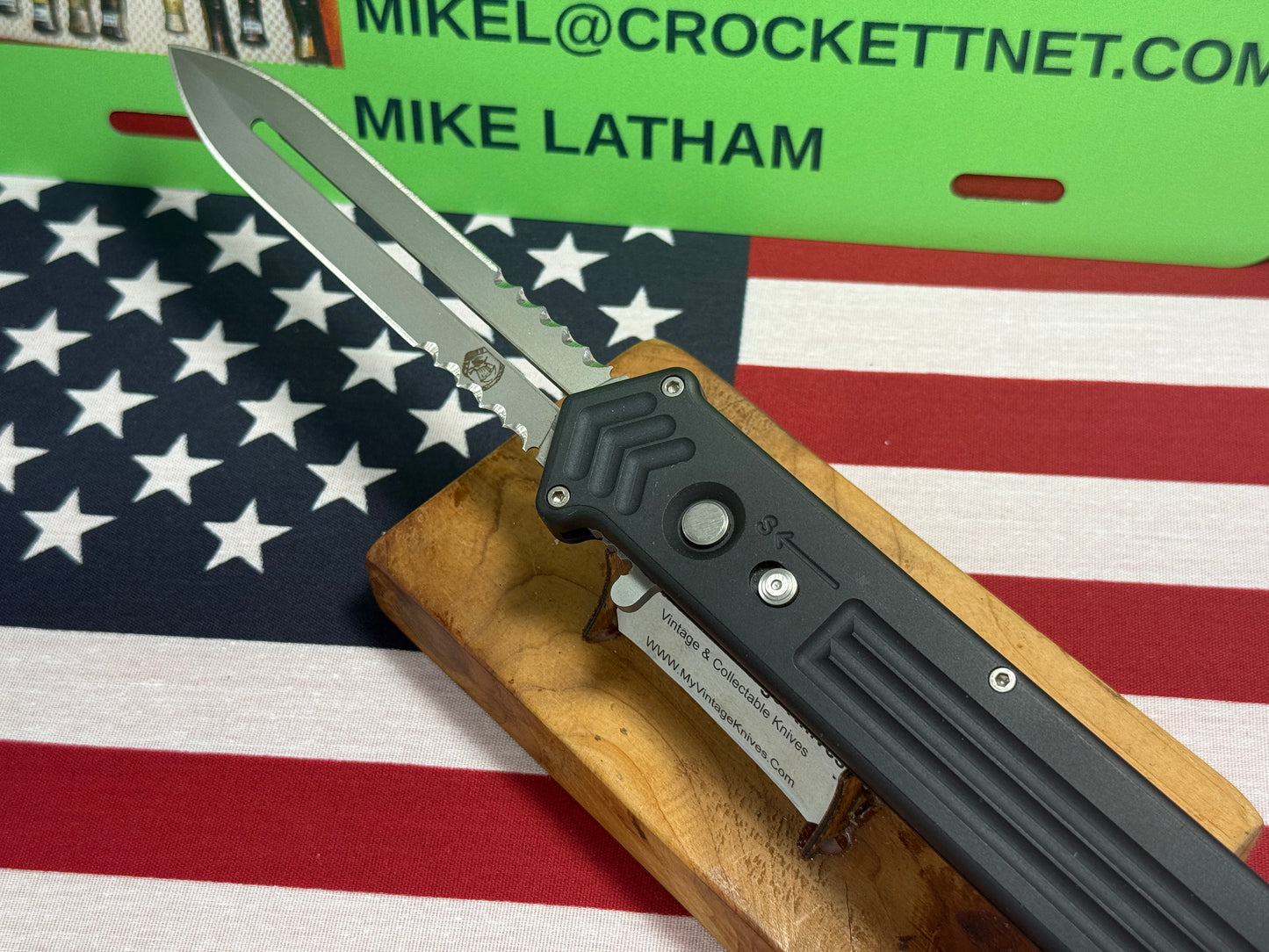 DALTON, ROB CUSTOM AUTOMATIC KNIFE 1998-2010 OTF SINGLE ACTION LARGE CUPID TACTICAL AUTOMATIC KNIFE BLACK METAL HANDLES