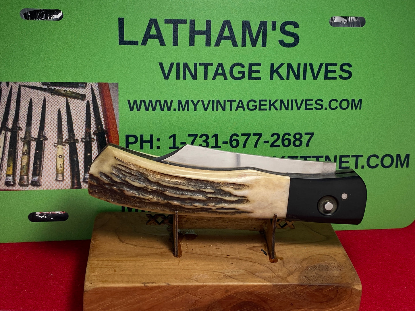 HUCK KNIVES, JAMES HUCKEBA CUSTOM LARGE DER FLICKMEISTER CUSTOM AUTOMATIC KNIFE STAG HANDLES