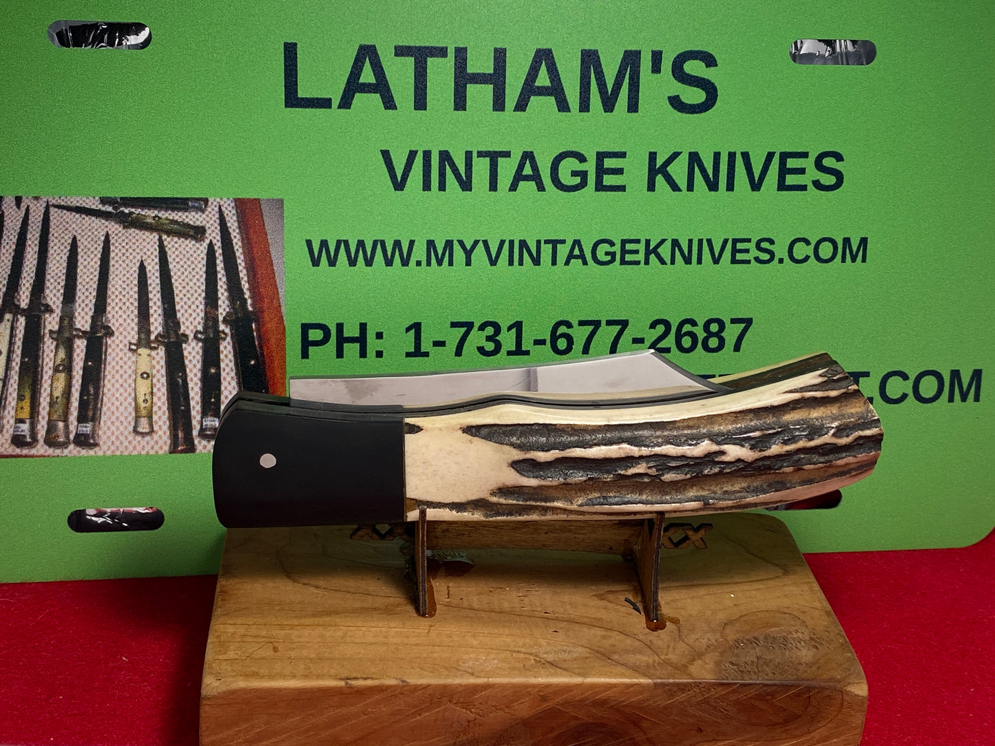 HUCK KNIVES, JAMES HUCKEBA CUSTOM LARGE DER FLICKMEISTER CUSTOM AUTOMATIC KNIFE STAG HANDLES