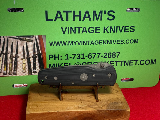 VALLOTTON, BUTCH CUSTOM 1985-1990 LDC-103 #37 DOUBLE ACTION CUSTOM AUTOMATIC KNIFE GRAY MICARTA HANDLES