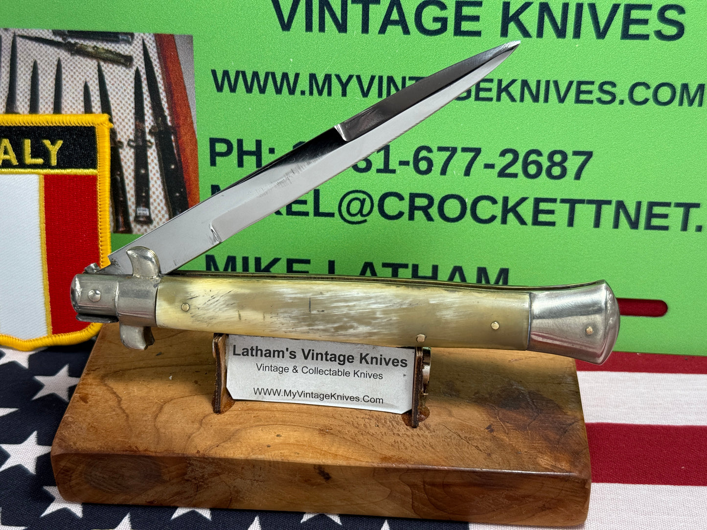 LATAMA ITALY 1950-56 PICK LOCK STILETTO 28 CM ITALIAN AUTOMATIC KNIFE BRAZILIAN HORN HANDLES