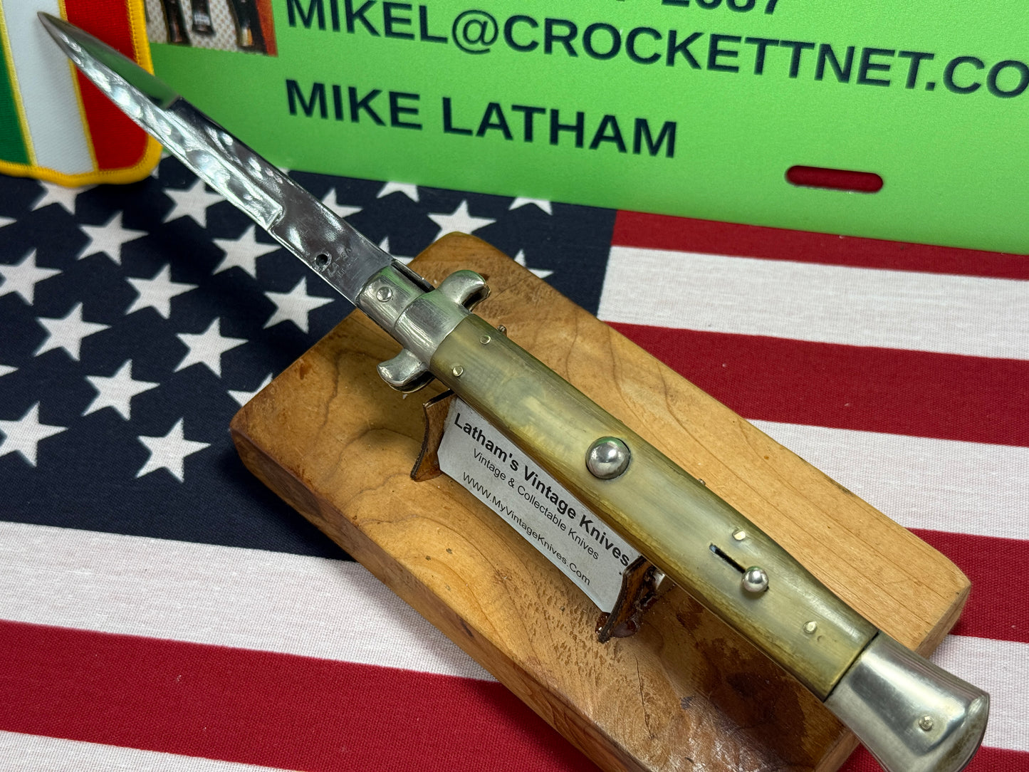 LATAMA ITALY 1950-56 PICK LOCK STILETTO 28 CM ITALIAN AUTOMATIC KNIFE BRAZILIAN HORN HANDLES