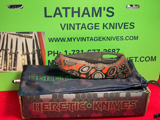 HERETIC KNIVES USA 03/2022 MEDUSA H011-6A-ORCF TACTICAL AUTOMATIC KNIFE ORANGE CARBON FIBER HANDLES